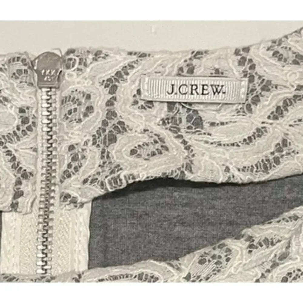 J.Crew White Lace Over Gray Cotton Peplum Top Blouse‎ Shirt 3/4 Sleeve